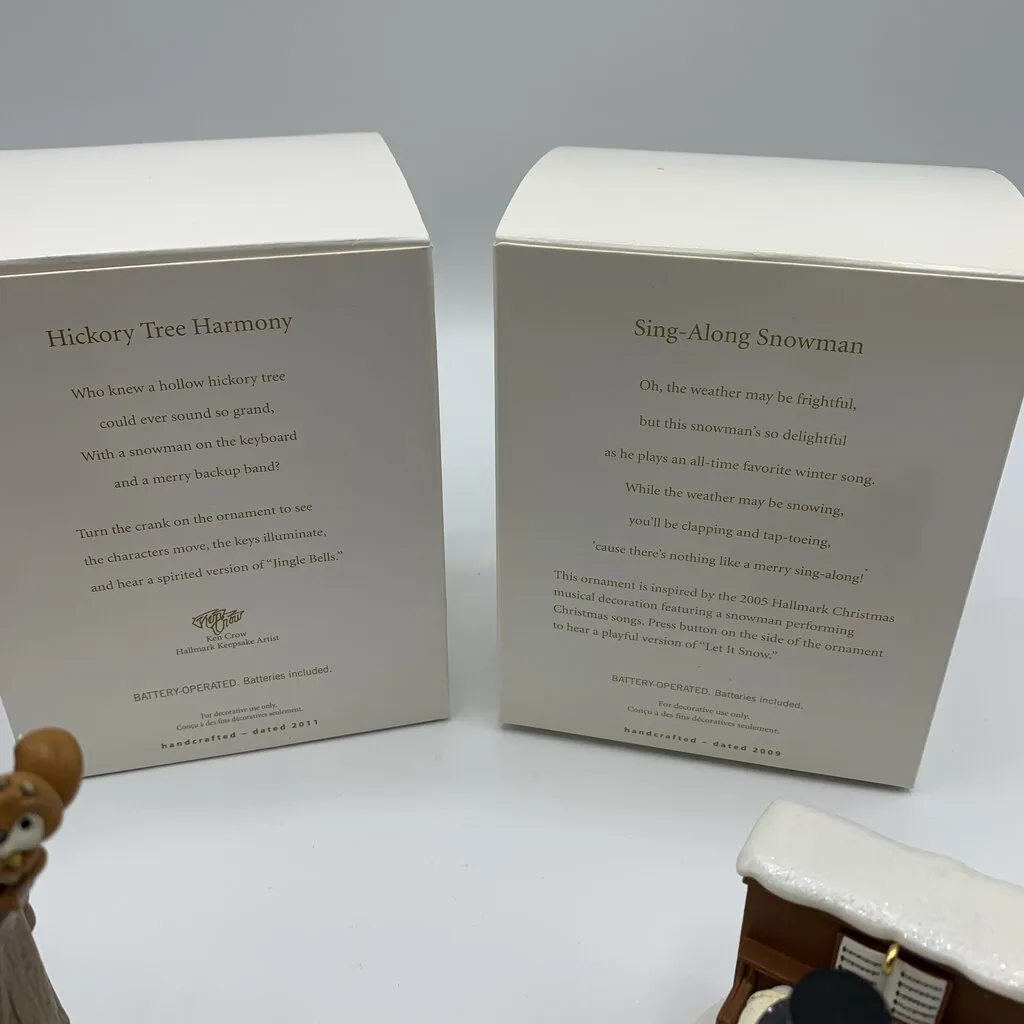 Hallmark Keepsake Ornament Pair, 2009 Sing-A-Long Snowman, 2011 Hickory Tree Harmony /hg