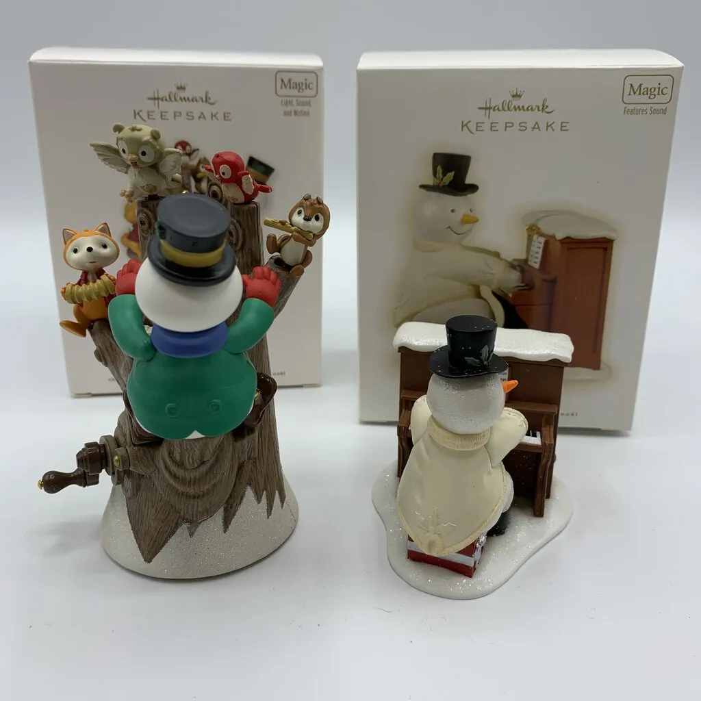 Hallmark Keepsake Ornament Pair, 2009 Sing-A-Long Snowman, 2011 Hickory Tree Harmony /hg