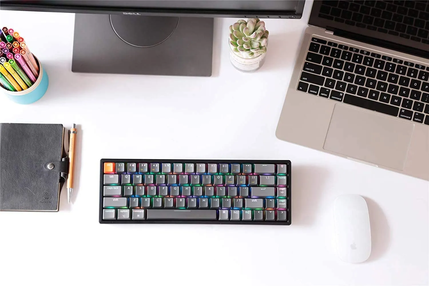 Keychron K6 68-Key Wireless Bluetooth/USB Wired Gaming Mechanical Keyboard, Compact 65% Layout RGB LED Backlit N-Key Rollover Aluminum Frame for Mac Windows, Optical (Red Switch) (K6T1)