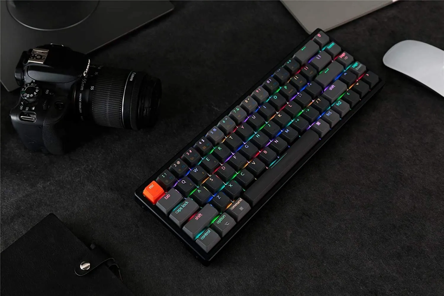 Keychron K6 68-Key Wireless Bluetooth/USB Wired Gaming Mechanical Keyboard, Compact 65% Layout RGB LED Backlit N-Key Rollover Aluminum Frame for Mac Windows, Optical (Red Switch) (K6T1)