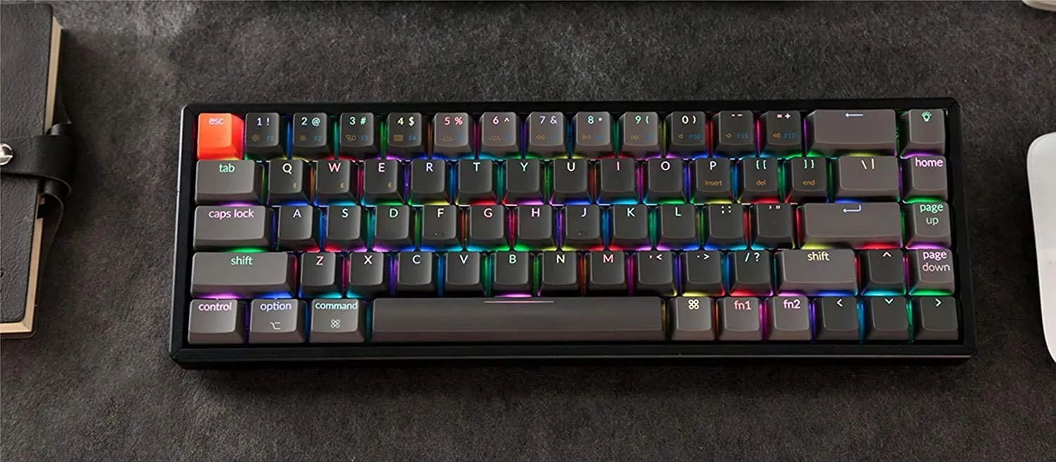 Keychron K6 68-Key Wireless Bluetooth/USB Wired Gaming Mechanical Keyboard, Compact 65% Layout RGB LED Backlit N-Key Rollover Aluminum Frame for Mac Windows, Optical (Red Switch) (K6T1)