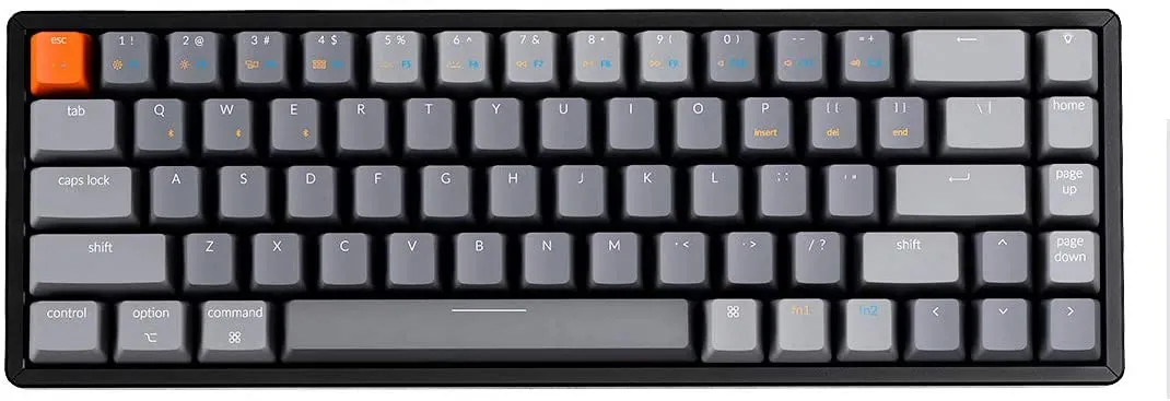 Keychron K6 68-Key Wireless Bluetooth/USB Wired Gaming Mechanical Keyboard, Compact 65% Layout RGB LED Backlit N-Key Rollover Aluminum Frame for Mac Windows, Optical (Red Switch) (K6T1)
