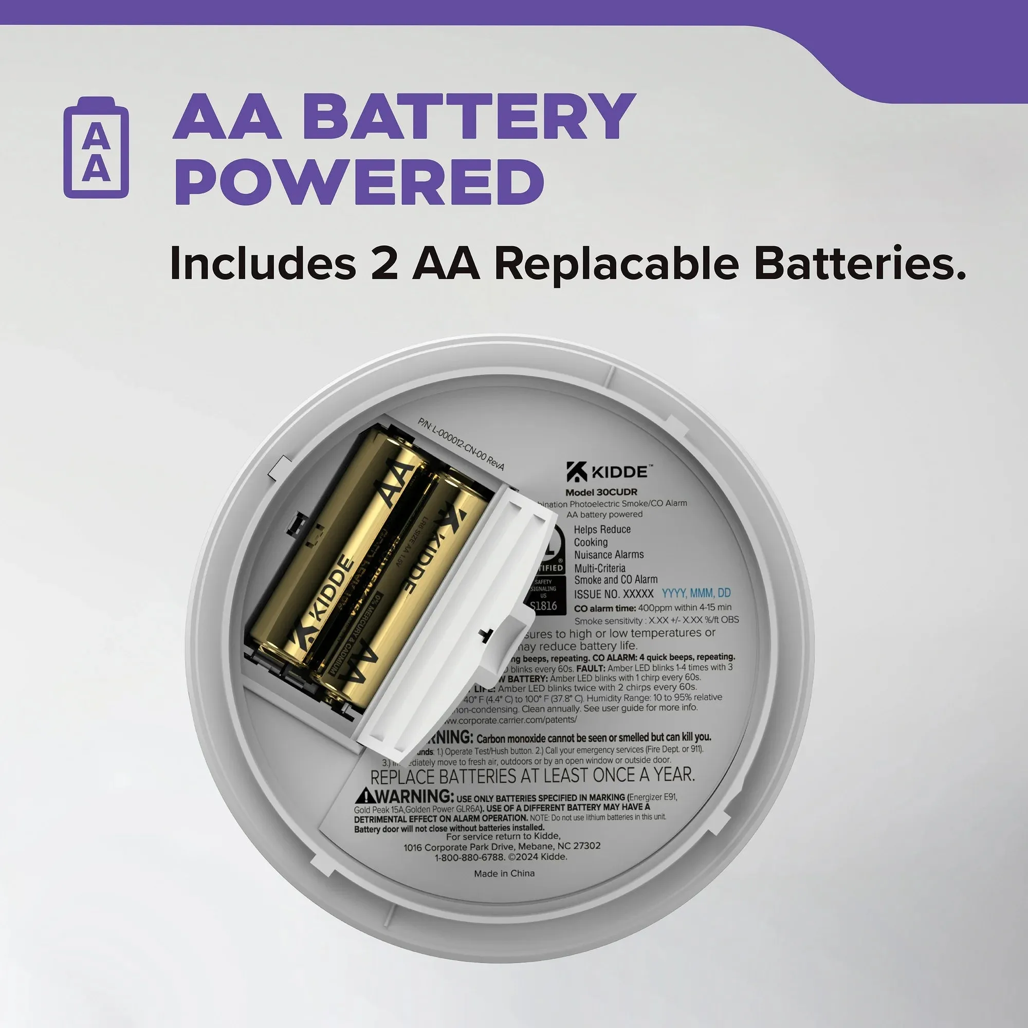 Kidde 21032926 Battery-Operated Combination Smoke & Carbon Monoxide Detector, Batteries Included