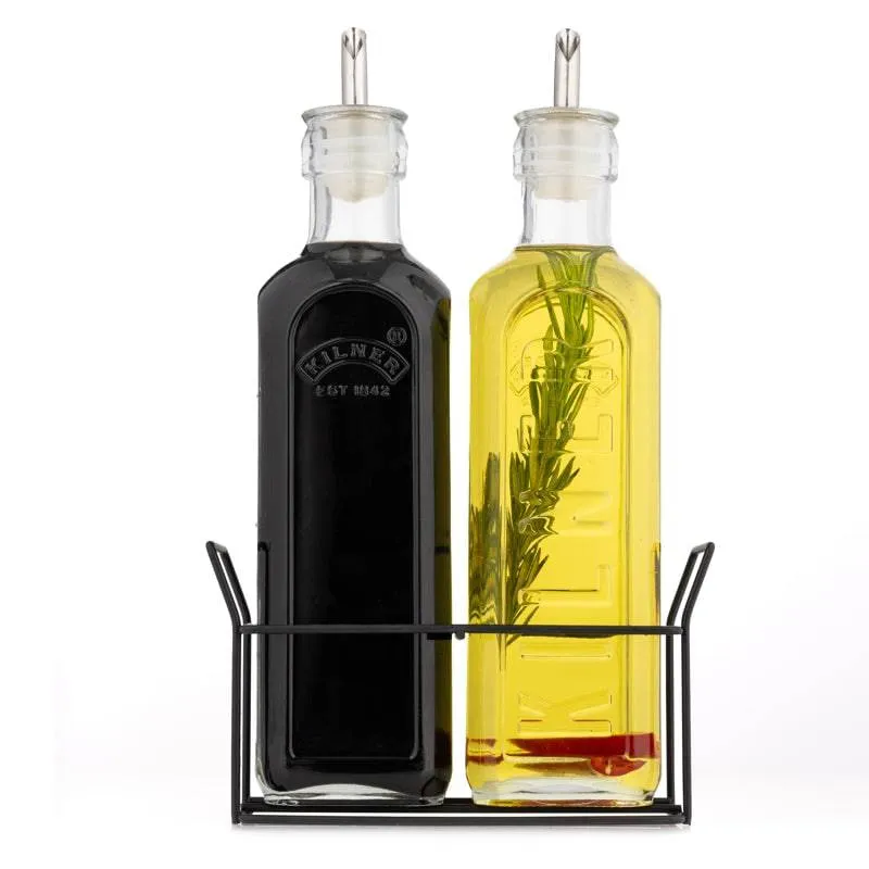 Kilner Set Of 2 Glass Oil Bottles & Rack
