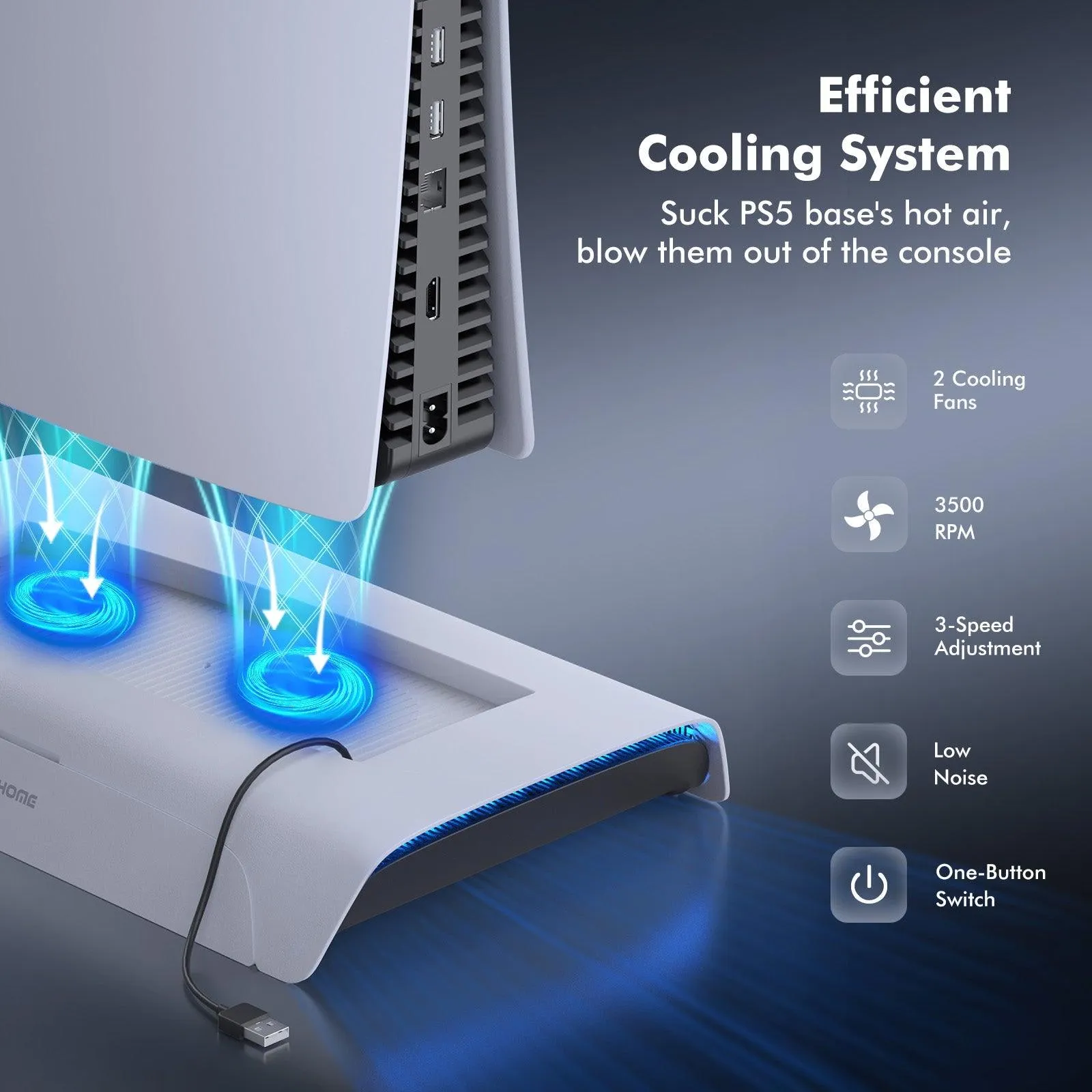 Kiwihome RGB Cooling Stand With Dual Controller Charger For PS5 (PB01/WHITE/HJT-422)