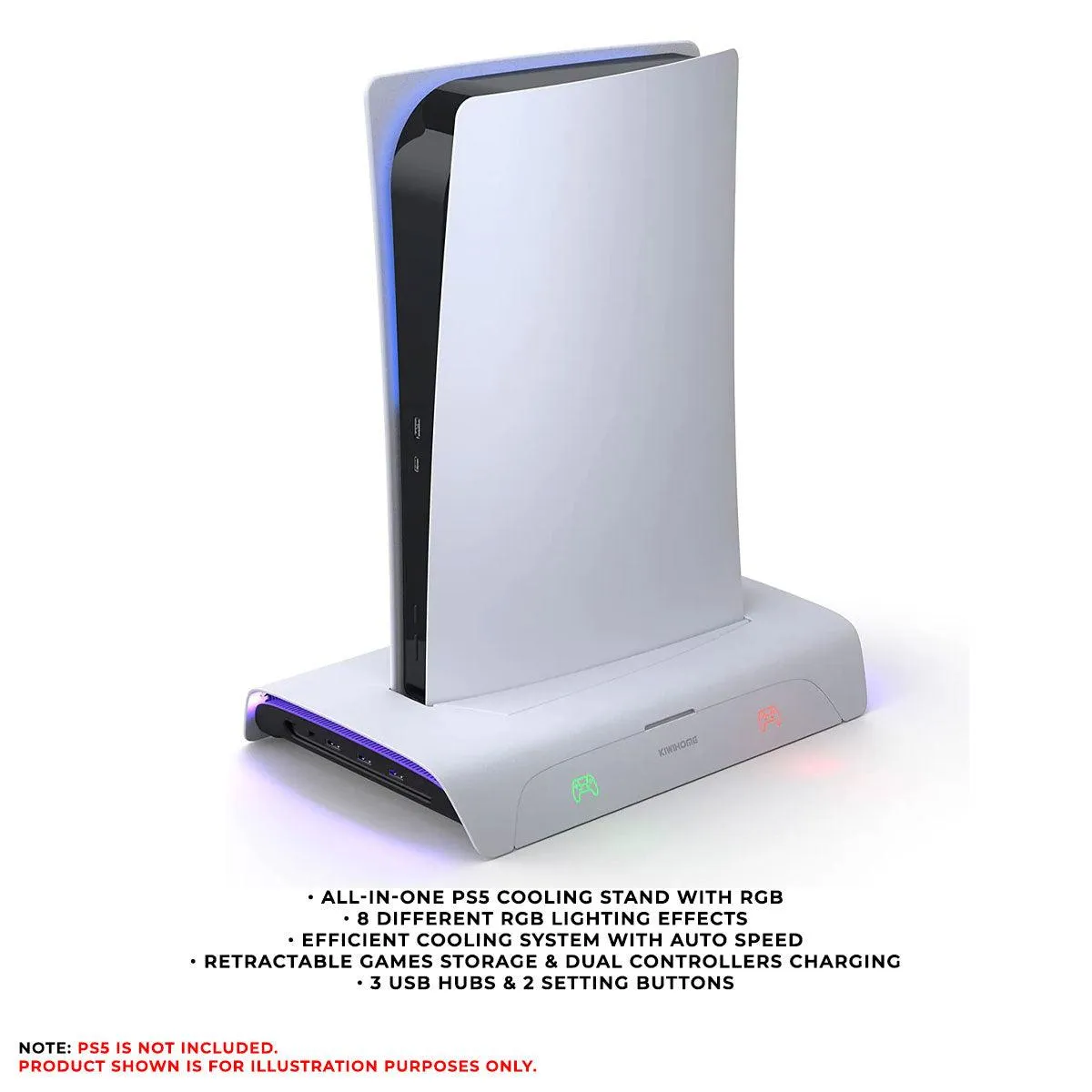 Kiwihome RGB Cooling Stand With Dual Controller Charger For PS5 (PB01/WHITE/HJT-422)