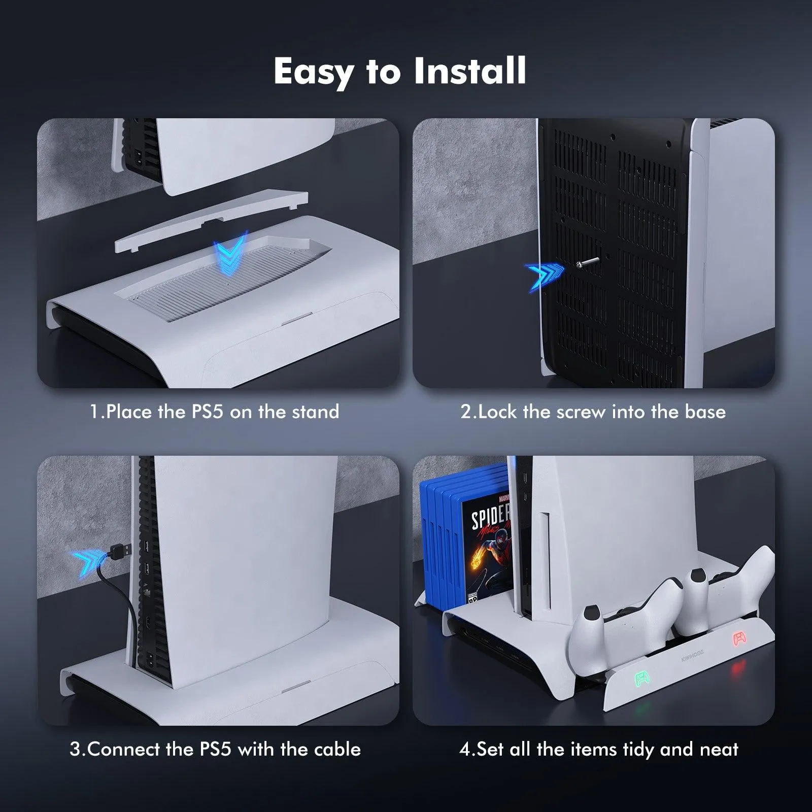 Kiwihome RGB Cooling Stand With Dual Controller Charger For PS5 (PB01/WHITE/HJT-422)