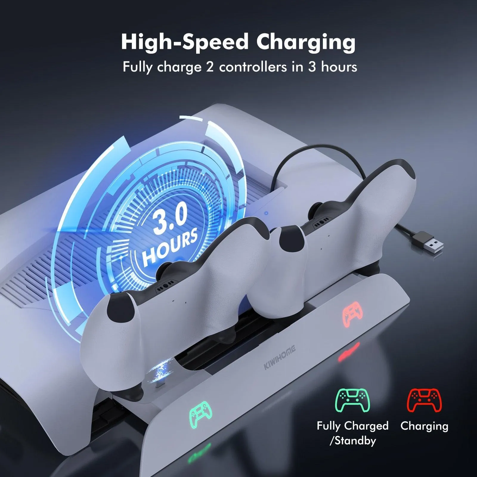 Kiwihome RGB Cooling Stand With Dual Controller Charger For PS5 (PB01/WHITE/HJT-422)