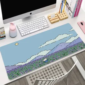 Lavender Fields Aesthetic Large Gaming Desk Mat Mousepad S-XXL