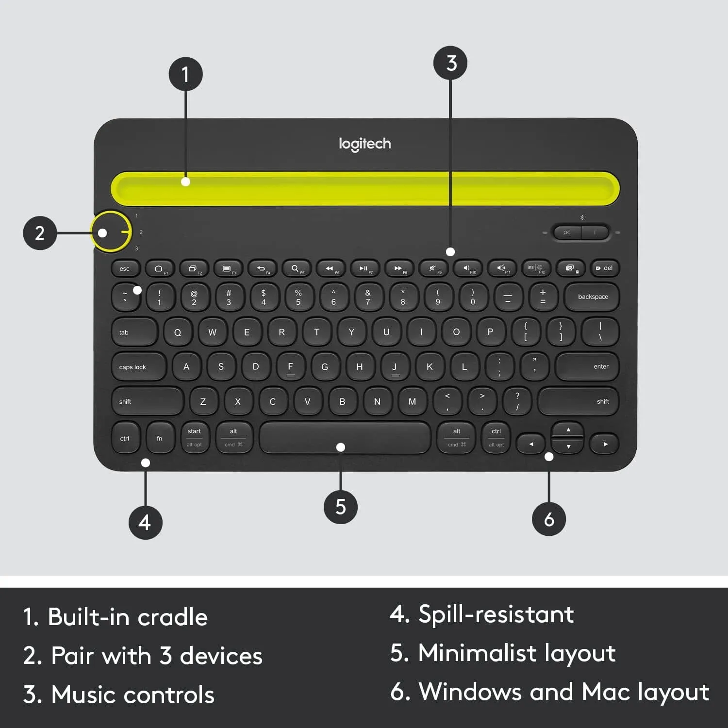 Logitech K480 Bluetooth Multi-Device Keyboard Black