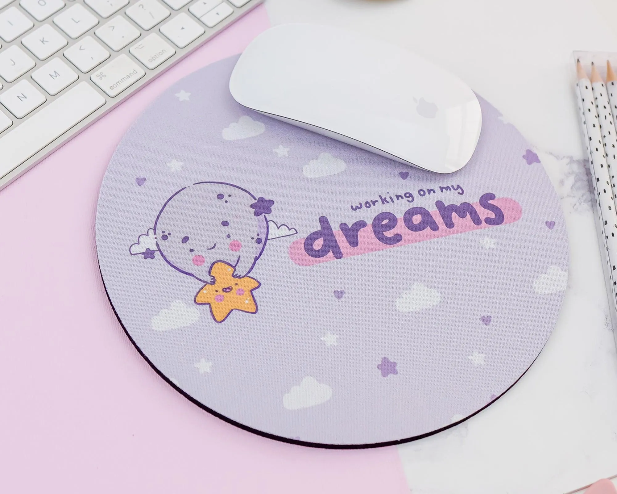 Luna & Sprinkle Celestial Mouse Pad | Working on My Dreams | Space Desk Decor