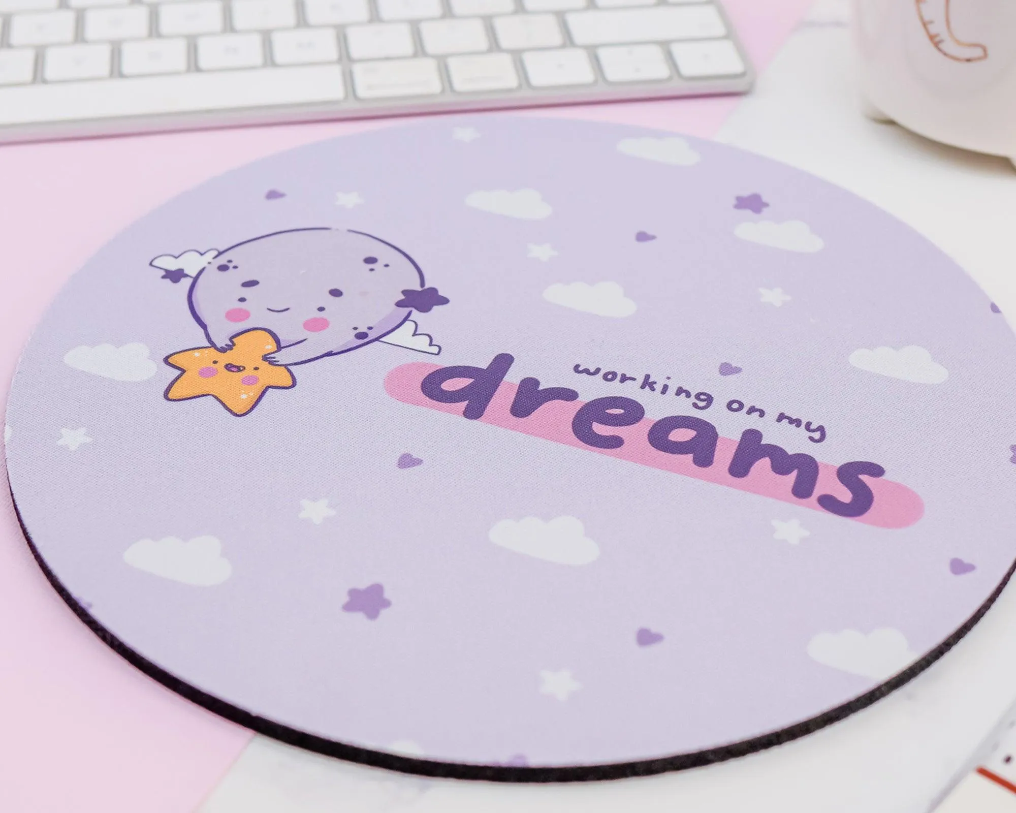Luna & Sprinkle Celestial Mouse Pad | Working on My Dreams | Space Desk Decor