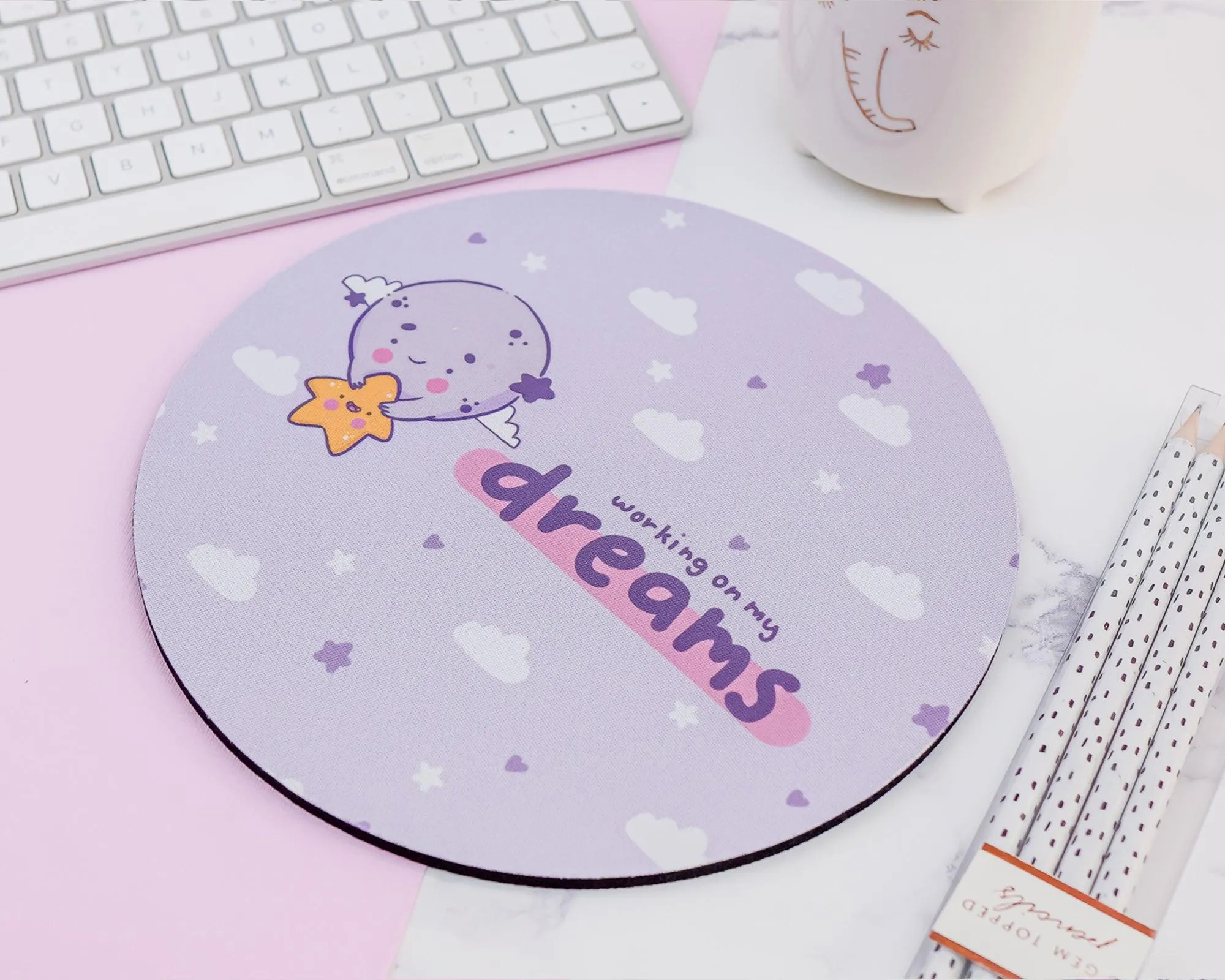 Luna & Sprinkle Celestial Mouse Pad | Working on My Dreams | Space Desk Decor