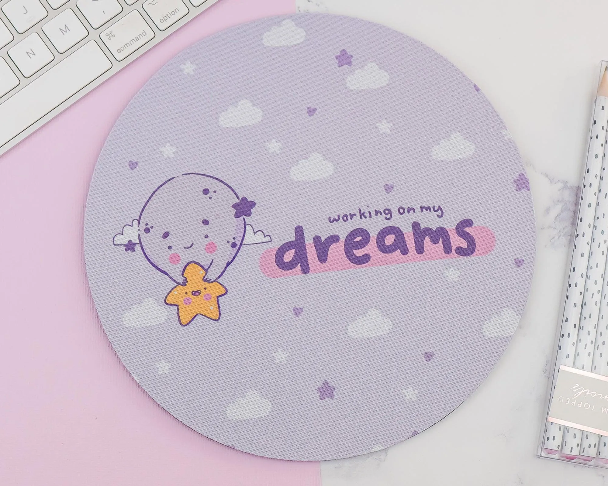 Luna & Sprinkle Celestial Mouse Pad | Working on My Dreams | Space Desk Decor