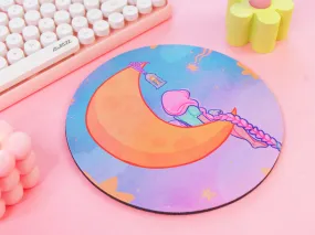Magical Girl Kawaii Mouse Mat – Pastel Crescent Moon & Stars Desk Pad | Cute Aesthetic Bookish Gaming & Office Accessory