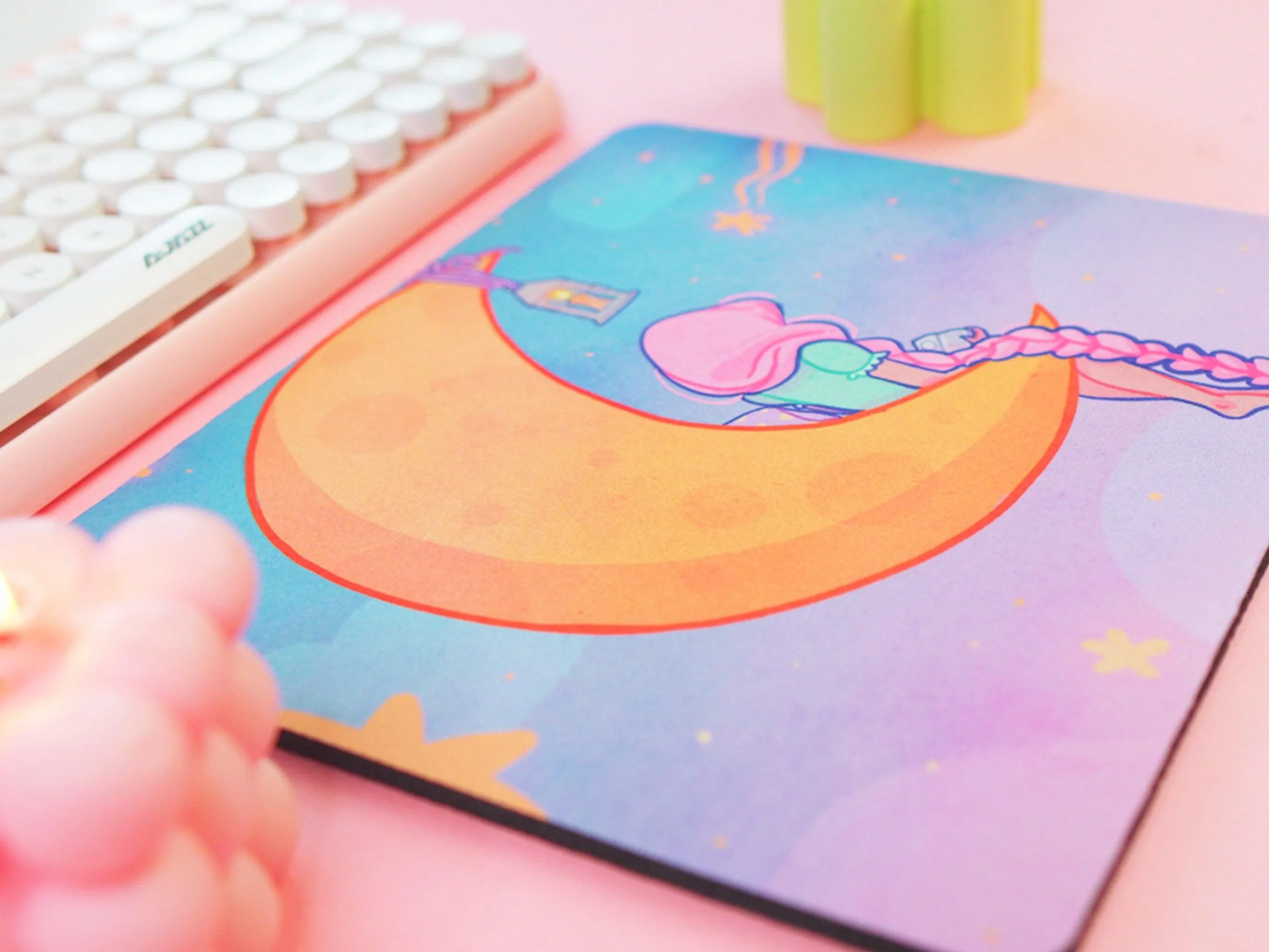 Magical Girl Kawaii Mouse Mat – Pastel Crescent Moon & Stars Desk Pad | Cute Aesthetic Bookish Gaming & Office Accessory