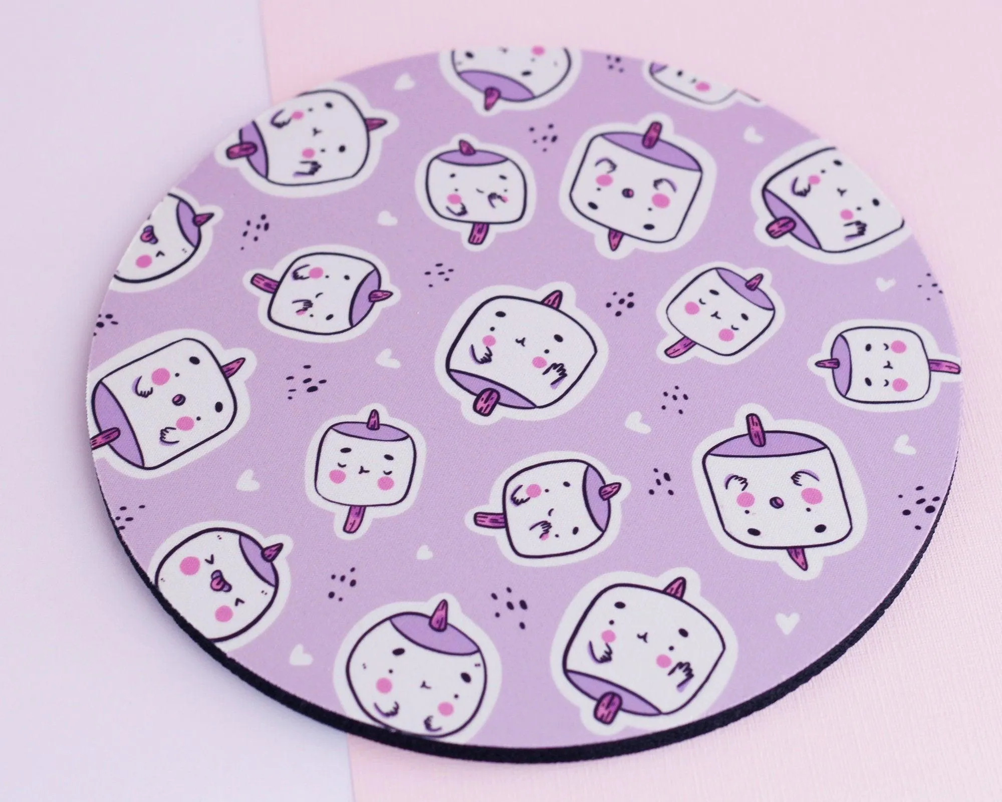 Marshie Marshmallow Mouse Mat | Kawaii Pastel Desk Accessory | Cute Hand-Printed Mouse Pad