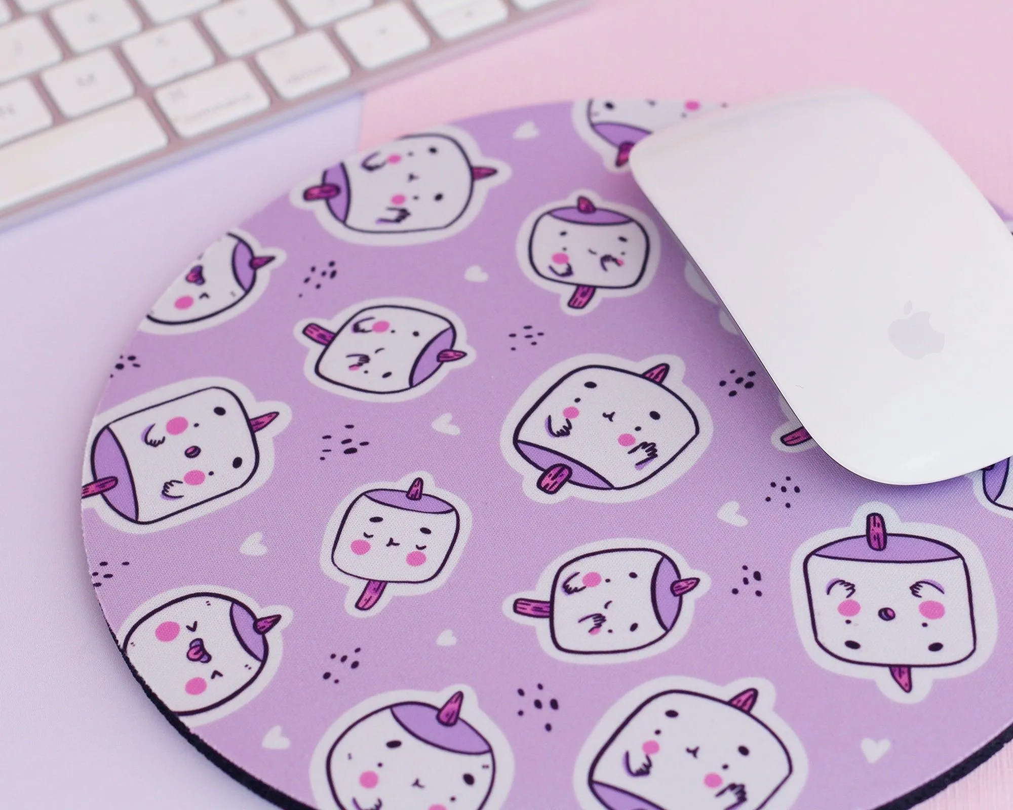 Marshie Marshmallow Mouse Mat | Kawaii Pastel Desk Accessory | Cute Hand-Printed Mouse Pad