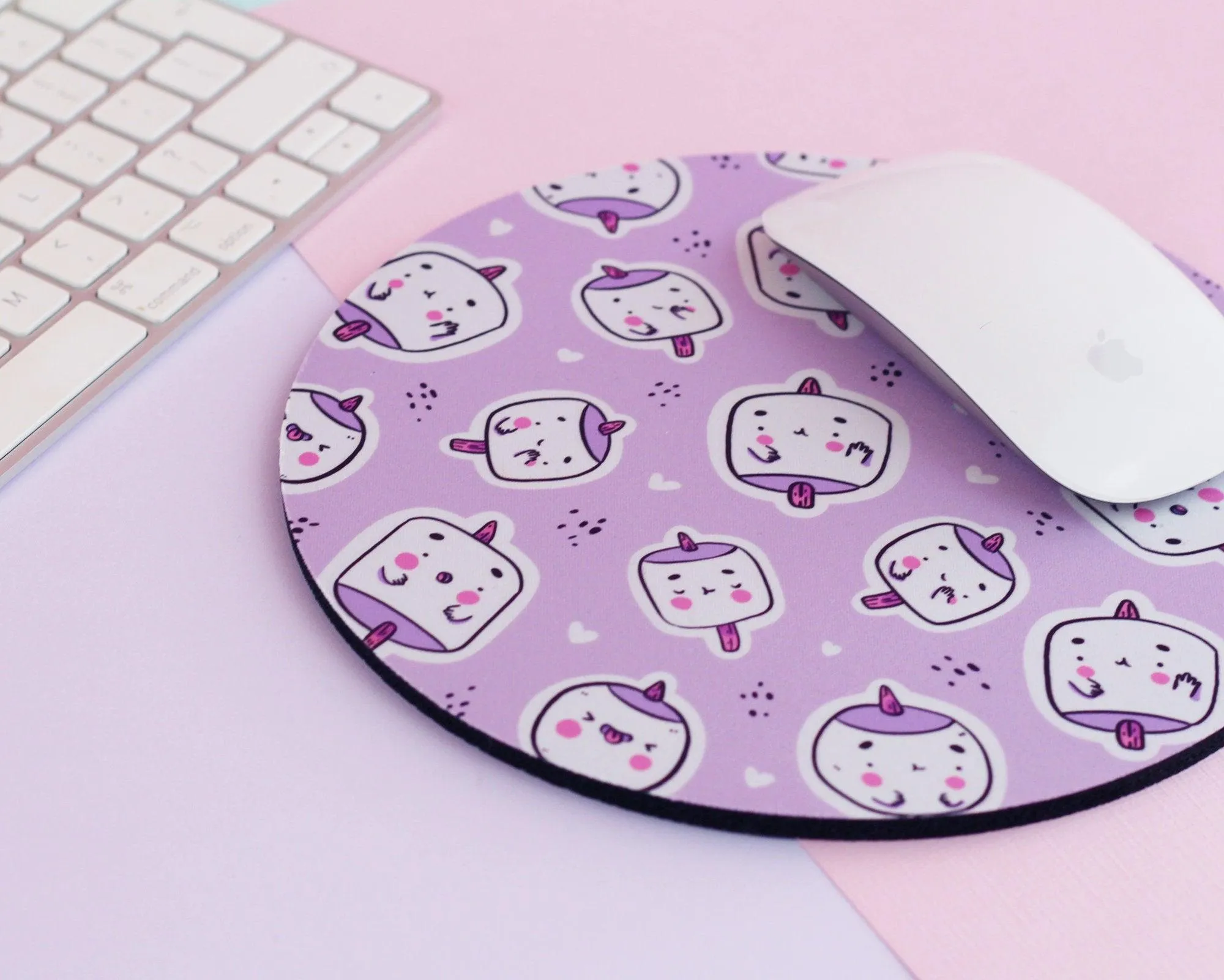Marshie Marshmallow Mouse Mat | Kawaii Pastel Desk Accessory | Cute Hand-Printed Mouse Pad