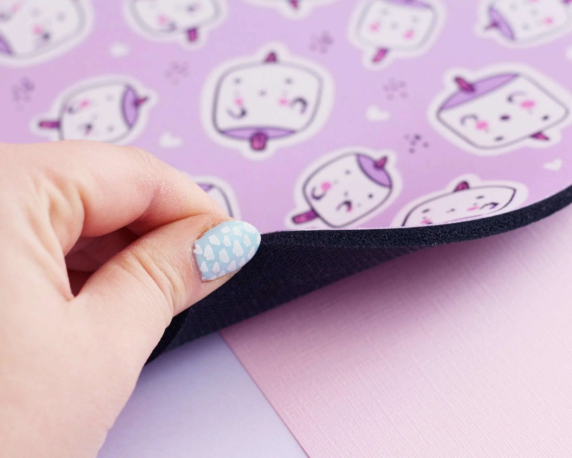 Marshie Marshmallow Mouse Mat | Kawaii Pastel Desk Accessory | Cute Hand-Printed Mouse Pad
