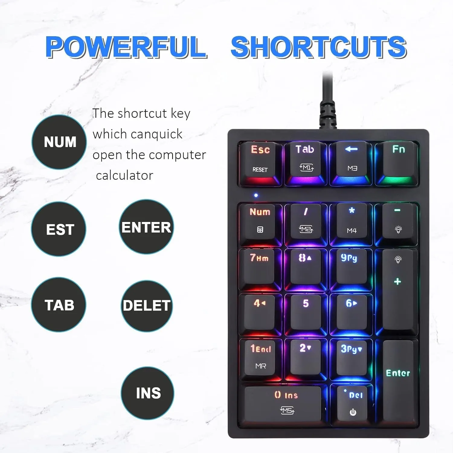 MOTOSPEED Macro Mechanical Numeric Keypad USB Wired 21 Keys Mini Numpad Portable Keypad RGB Backlight Gaming Keypad Extended Layout for Cashier(Fully Programmable Keys)