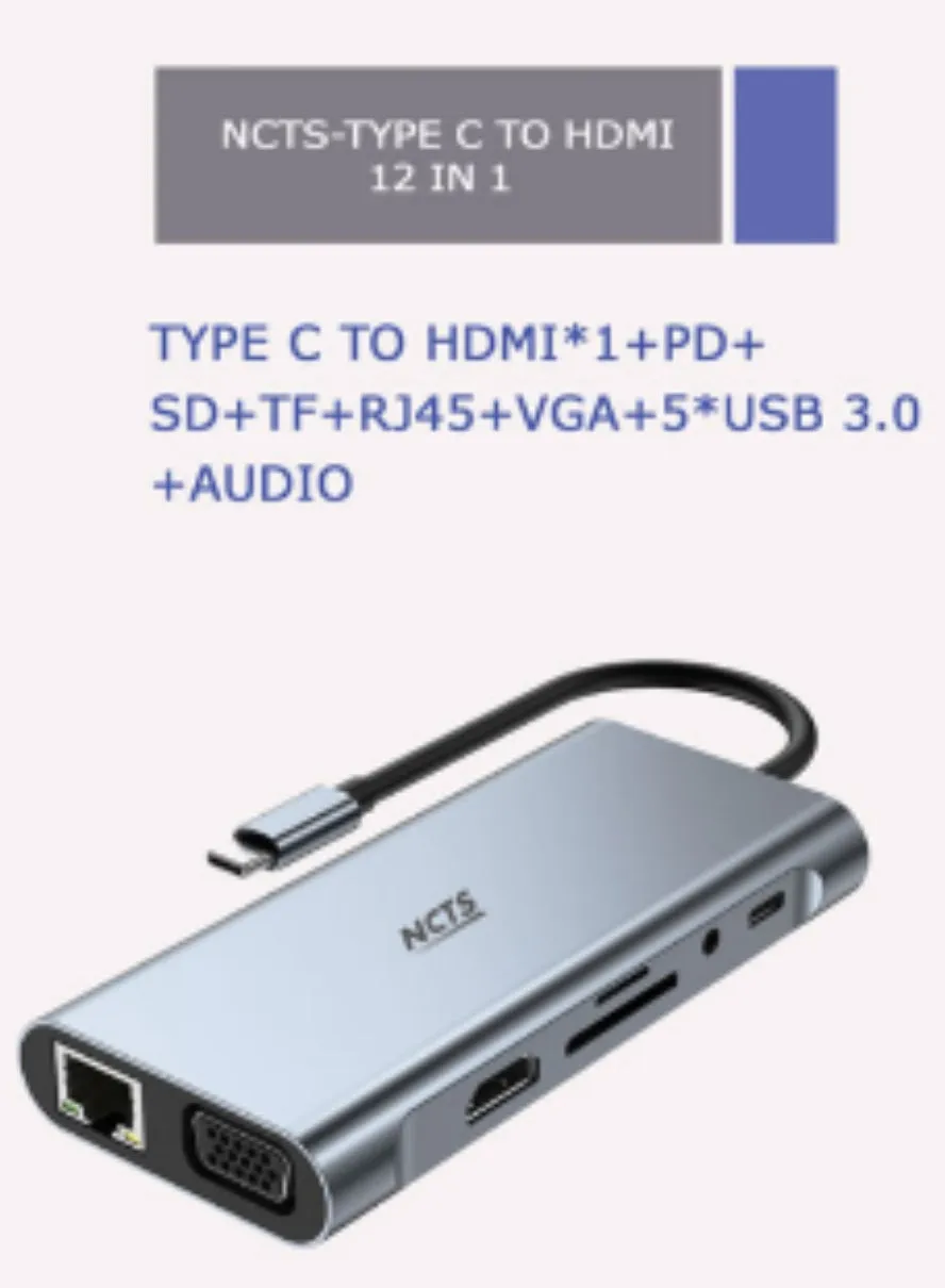 Ncts 12 in 1 usb-c ti hdtv multifunction adapter