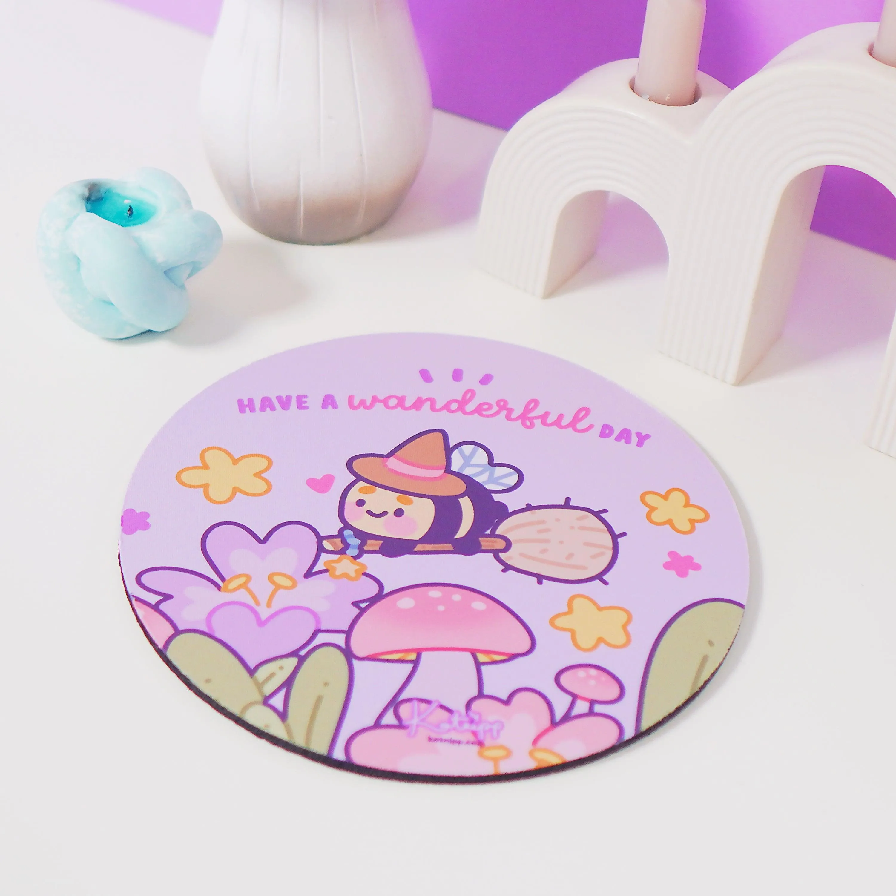 Pastel Witch Mouse Pad | Bumblebutt Halloween Desk Mat | Whimsical Kawaii Office Decor