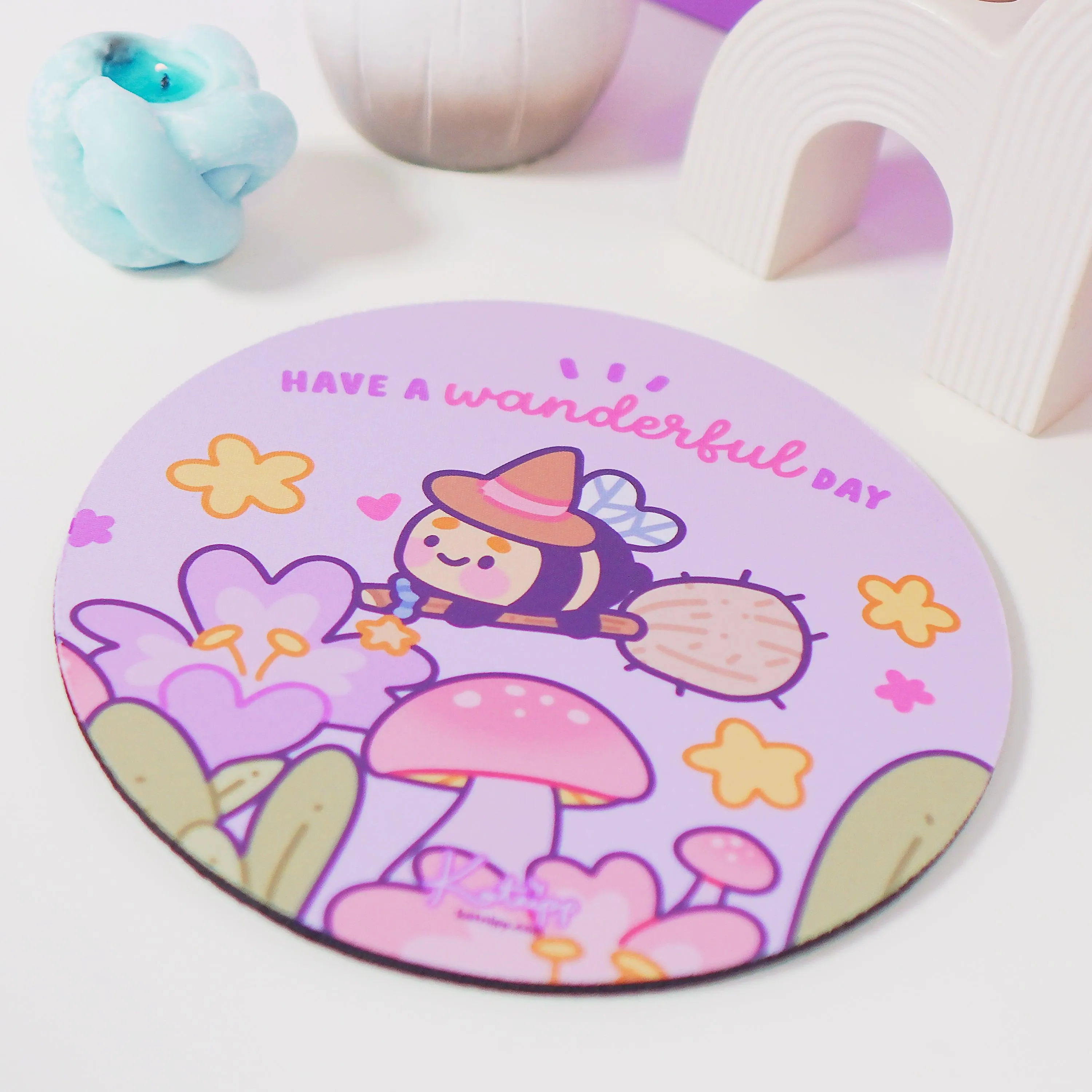 Pastel Witch Mouse Pad | Bumblebutt Halloween Desk Mat | Whimsical Kawaii Office Decor