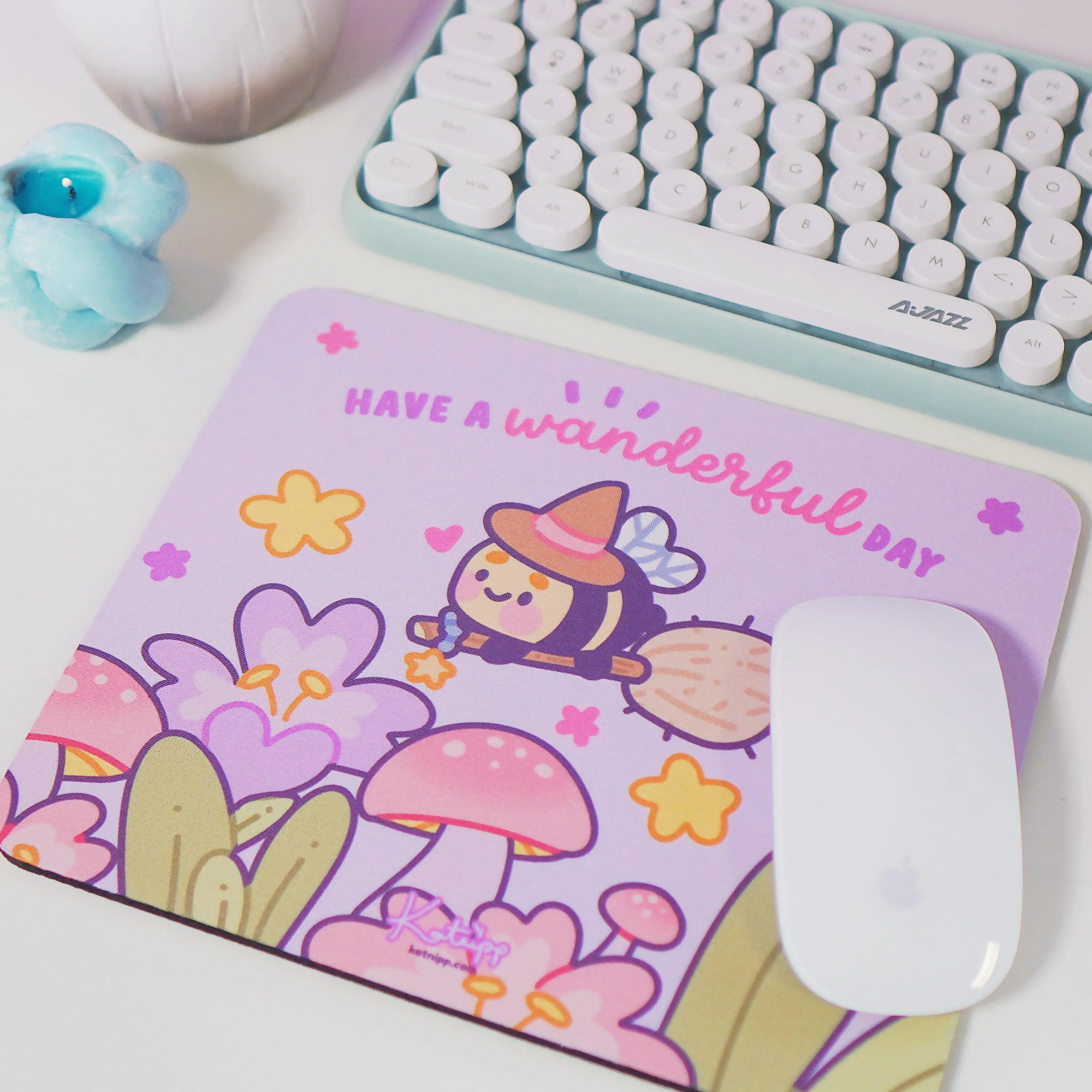 Pastel Witch Mouse Pad | Bumblebutt Halloween Desk Mat | Whimsical Kawaii Office Decor