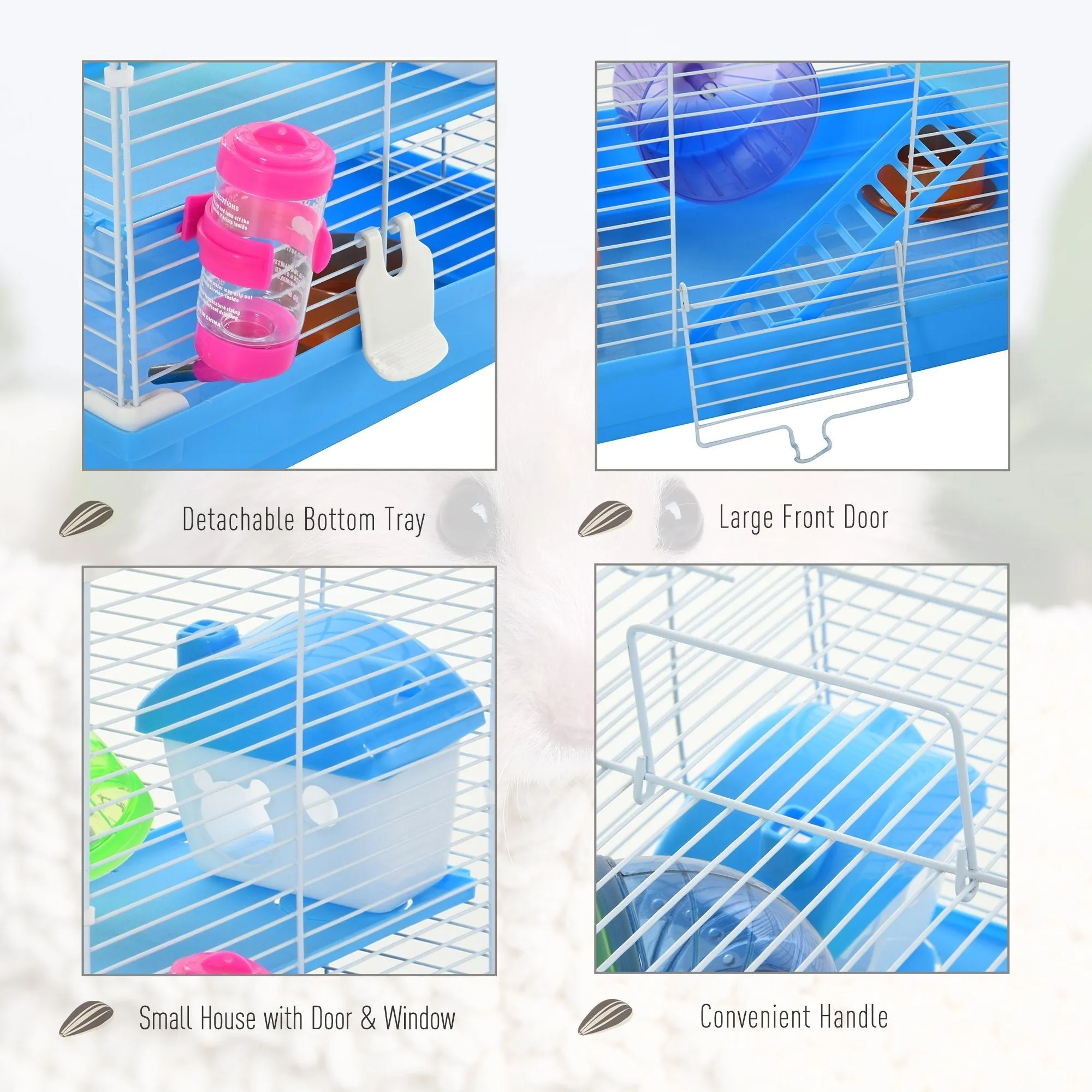 PawHut Hamster Cage Carrier Small Animal House with Exercise Wheels Tunnel Tube