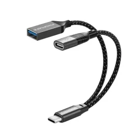 PROMATE OTG Media Adapter with with USB-C Input. Includes USB-A and USB-C Ports. 30W Charging. Data Transfer Speed up to 480Mps. Hgh Grade PVC Construction. Plug and Play