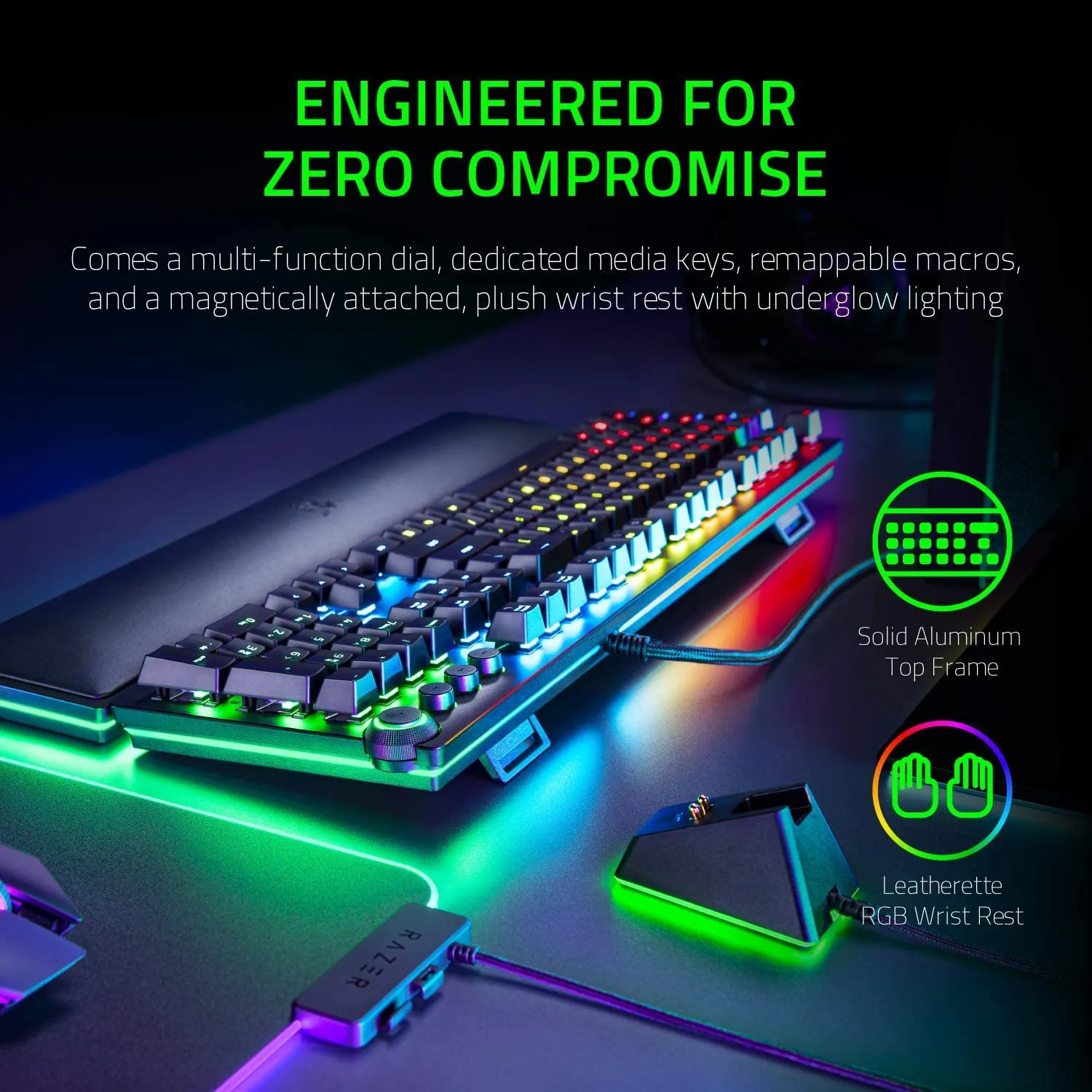 Razer Keyboard Huntsman Elite Gaming Keyboard: Fastest Keyboard Switches Ever - Clicky Optical Switches - Chroma RGB Lighting - Magnetic Plush Wrist Rest - Dedicated Media Keys & Dial Purple Switch - (Classic Black)