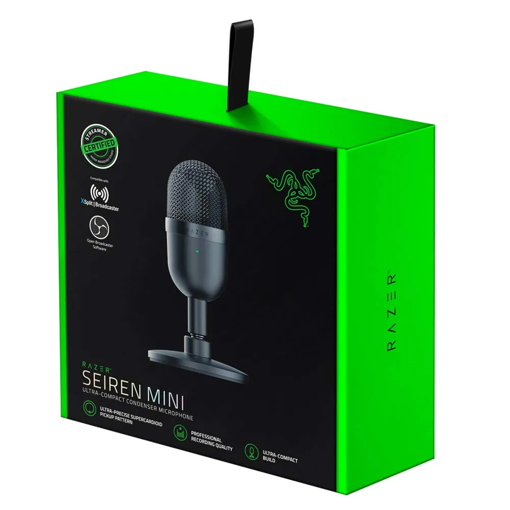 Razer Seiren Mini Microphone, Portable Ultra-Compact Condenser Mic, Black