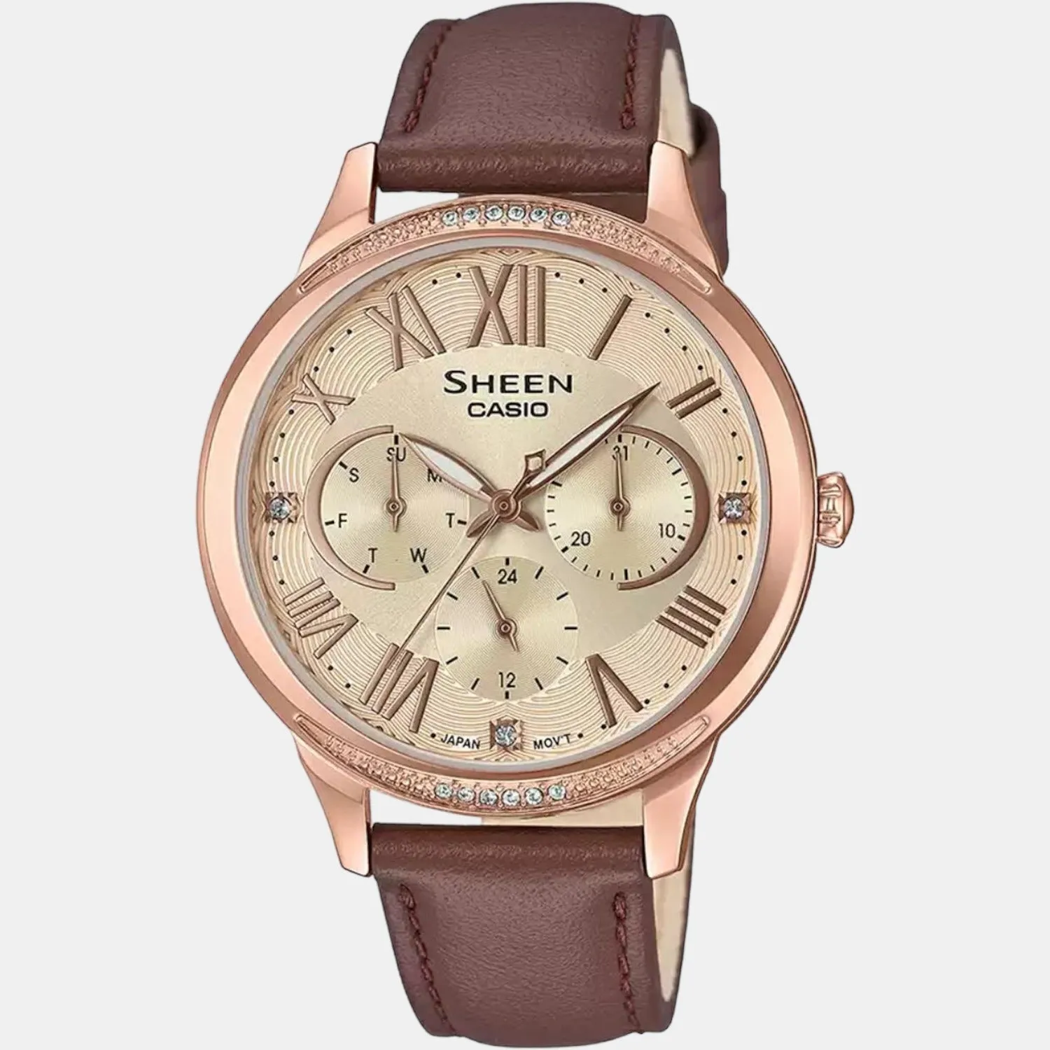 Sheen Women's Chronograph Leather Watch SX255 - SHE-3058PGL-9AUDF