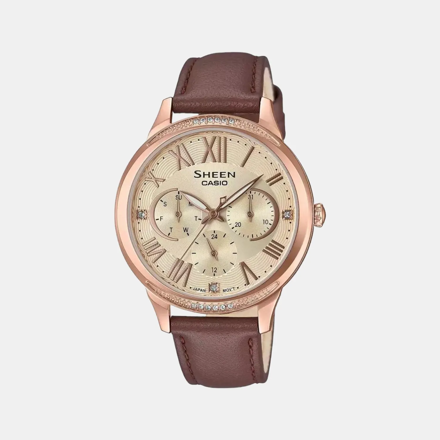 Sheen Women's Chronograph Leather Watch SX255 - SHE-3058PGL-9AUDF