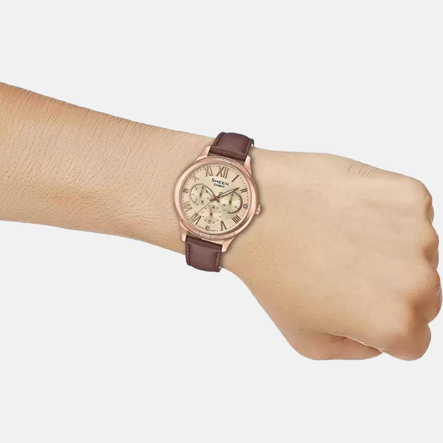 Sheen Women's Chronograph Leather Watch SX255 - SHE-3058PGL-9AUDF