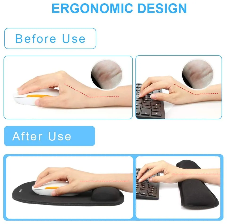TECKMET Mouse Mat with Wrist Rest Set, Anti-Slip Ergonomic Mouse Pad