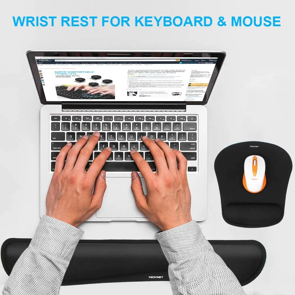TECKMET Mouse Mat with Wrist Rest Set, Anti-Slip Ergonomic Mouse Pad