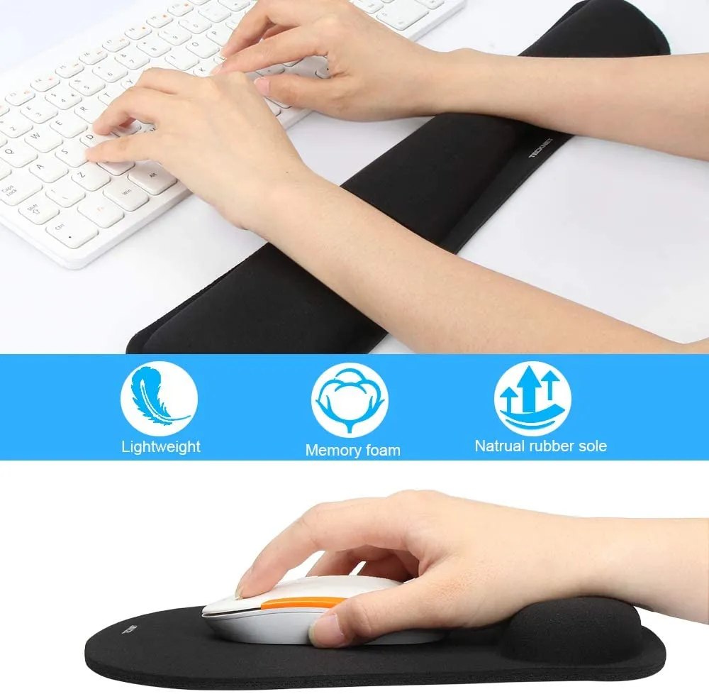 TECKMET Mouse Mat with Wrist Rest Set, Anti-Slip Ergonomic Mouse Pad