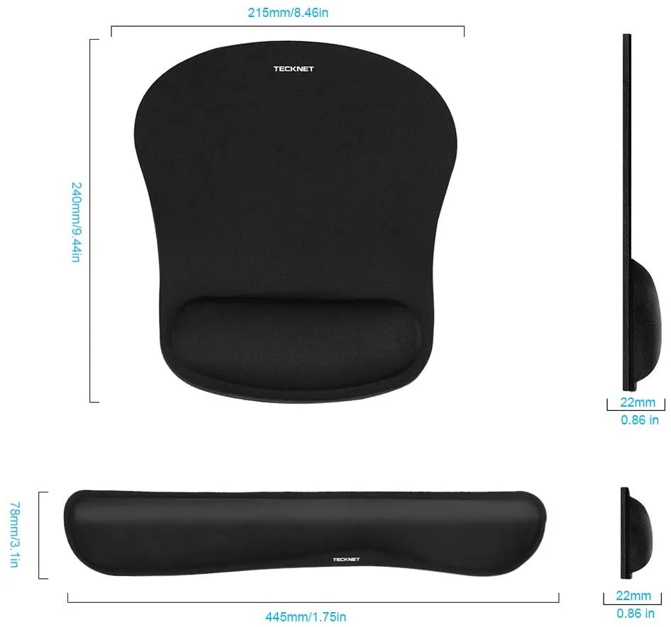 TECKMET Mouse Mat with Wrist Rest Set, Anti-Slip Ergonomic Mouse Pad
