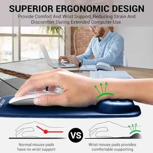 Tukzer Gel Mouse Pad Wrist Rest Memory-Foam Ergonomic Mousepad| Cushion Wrist Support & Pain Relief| Non-Slip Rubber Base (Blue)