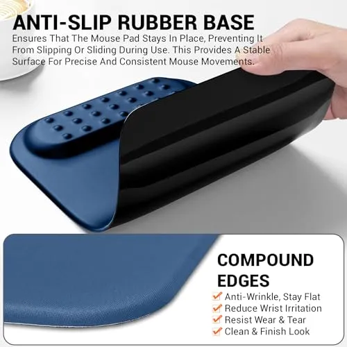 Tukzer Gel Mouse Pad Wrist Rest Memory-Foam Ergonomic Mousepad| Cushion Wrist Support & Pain Relief| Non-Slip Rubber Base (Blue)