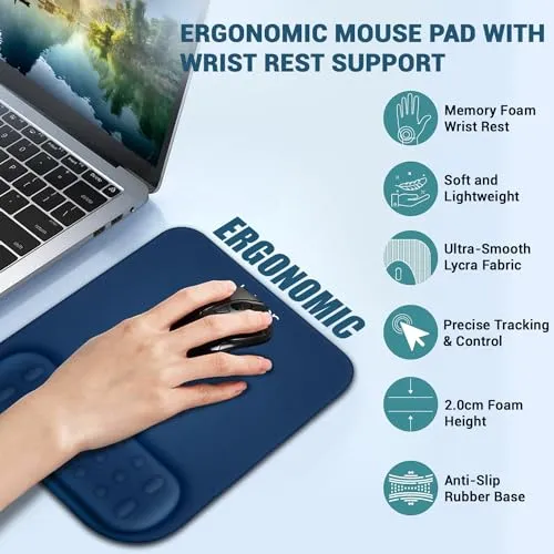 Tukzer Gel Mouse Pad Wrist Rest Memory-Foam Ergonomic Mousepad| Cushion Wrist Support & Pain Relief| Non-Slip Rubber Base (Blue)