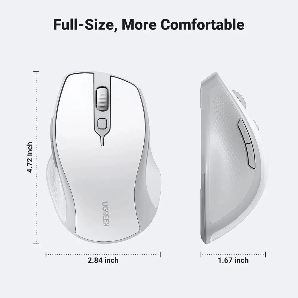 UGREEN 15805 Ergonomic Wireless BT 5.0 / 2.4G 4000Dpi Mouse (White Gray)