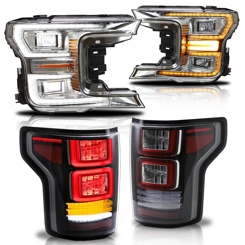VLAND Full LED Headlights and Tail Lights For Ford F150 13th Gen Pickup 2018-2020 With Start up Animation