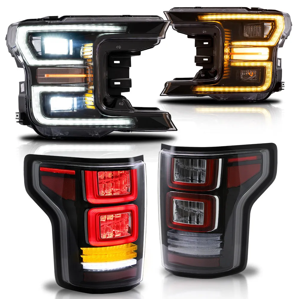 VLAND Full LED Headlights and Tail Lights For Ford F150 13th Gen Pickup 2018-2020 With Start up Animation