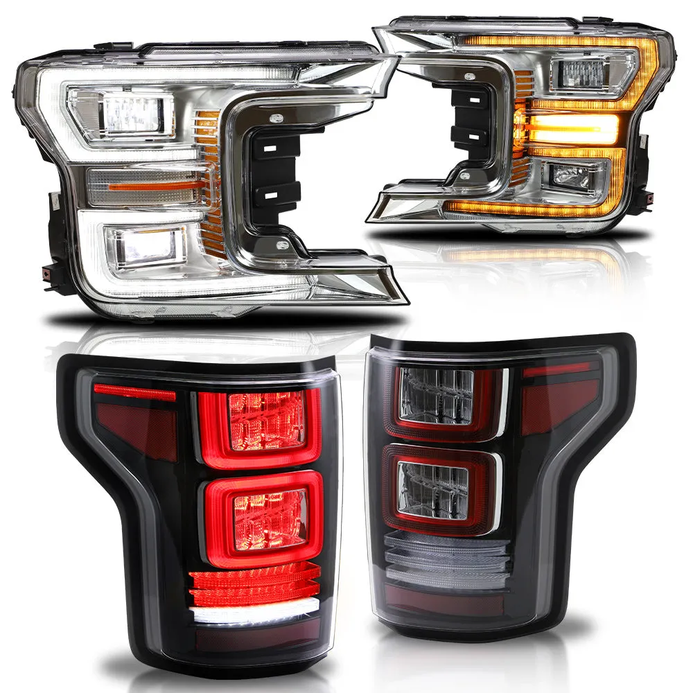 VLAND Full LED Headlights and Tail Lights For Ford F150 13th Gen Pickup 2018-2020 With Start up Animation