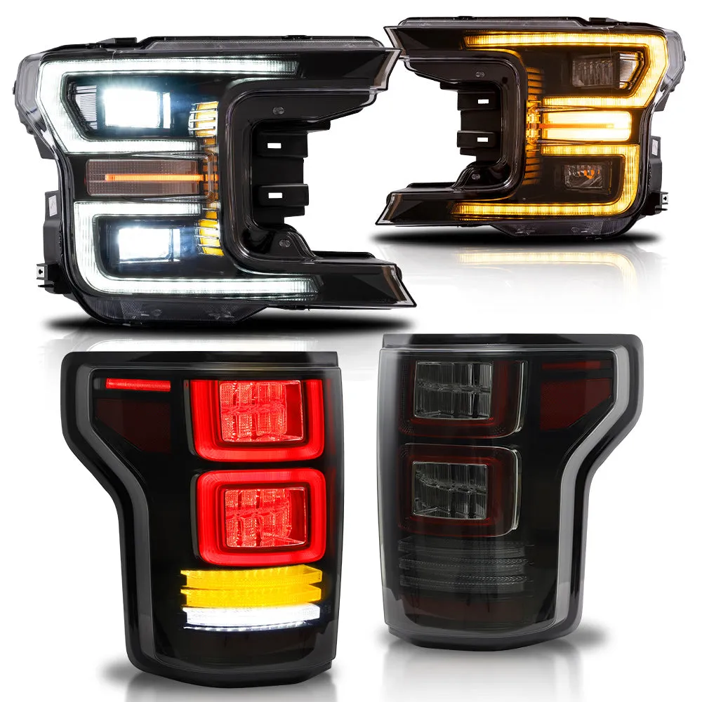 VLAND Full LED Headlights and Tail Lights For Ford F150 13th Gen Pickup 2018-2020 With Start up Animation