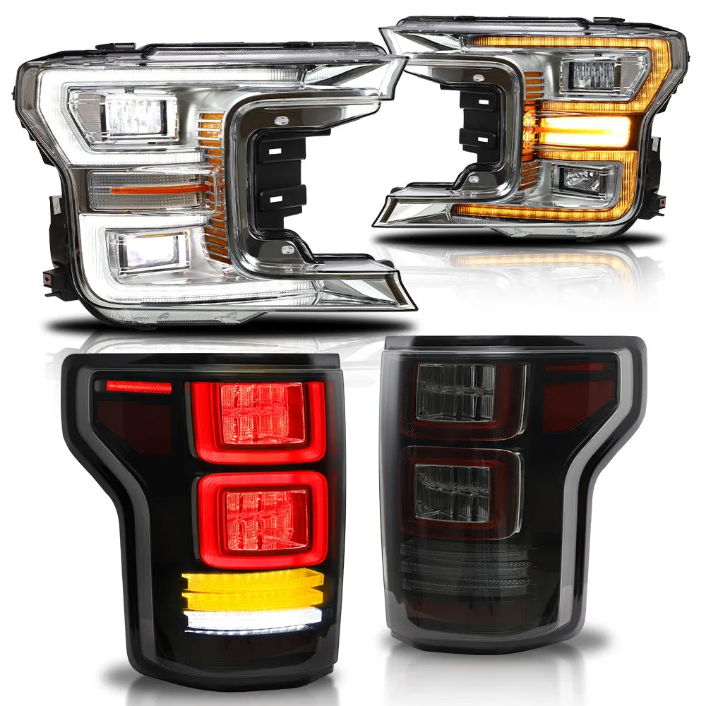 VLAND Full LED Headlights and Tail Lights For Ford F150 13th Gen Pickup 2018-2020 With Start up Animation