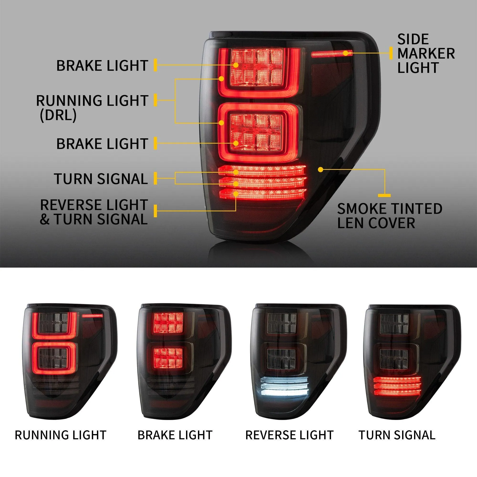 VLAND Full LED Tail Lights For Ford F150 2009-2014 Amber/Red Turn Signal [DOT.]